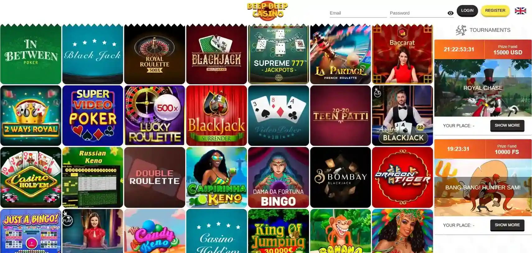 BeepBeep live casino lobby showing dealer games and table choices
